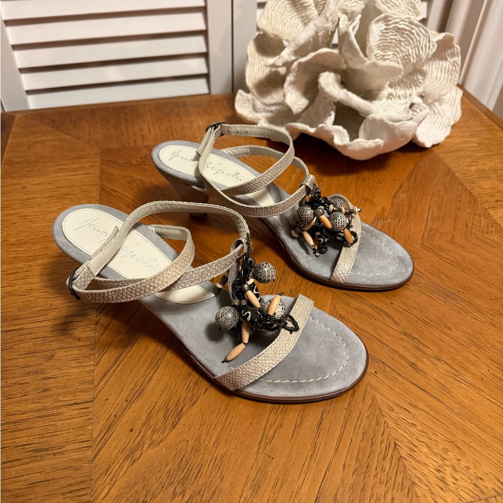 Henri Beguelin Silver Beaded Strappy Heels